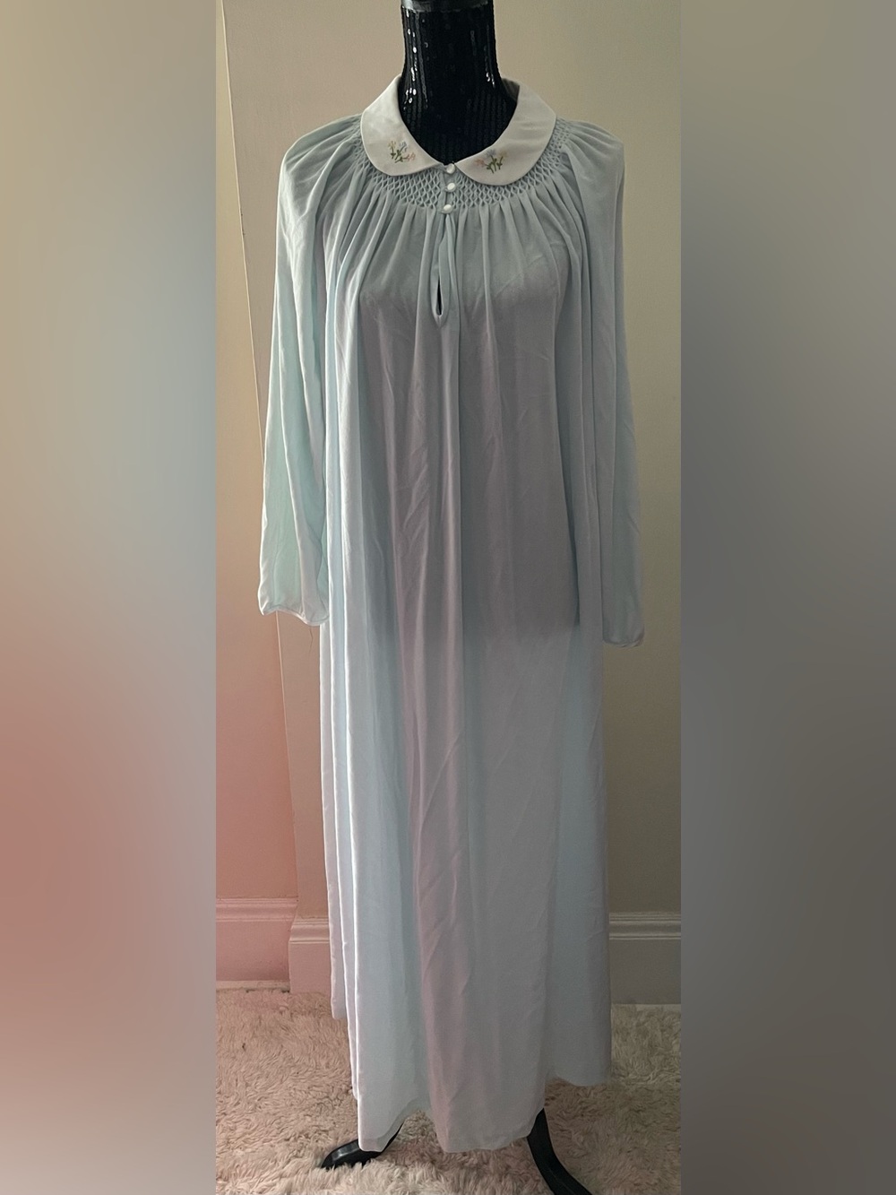 Vintage Linda Lingerie Blue
Long Nightgown with Embroidered Peter Pan Collar